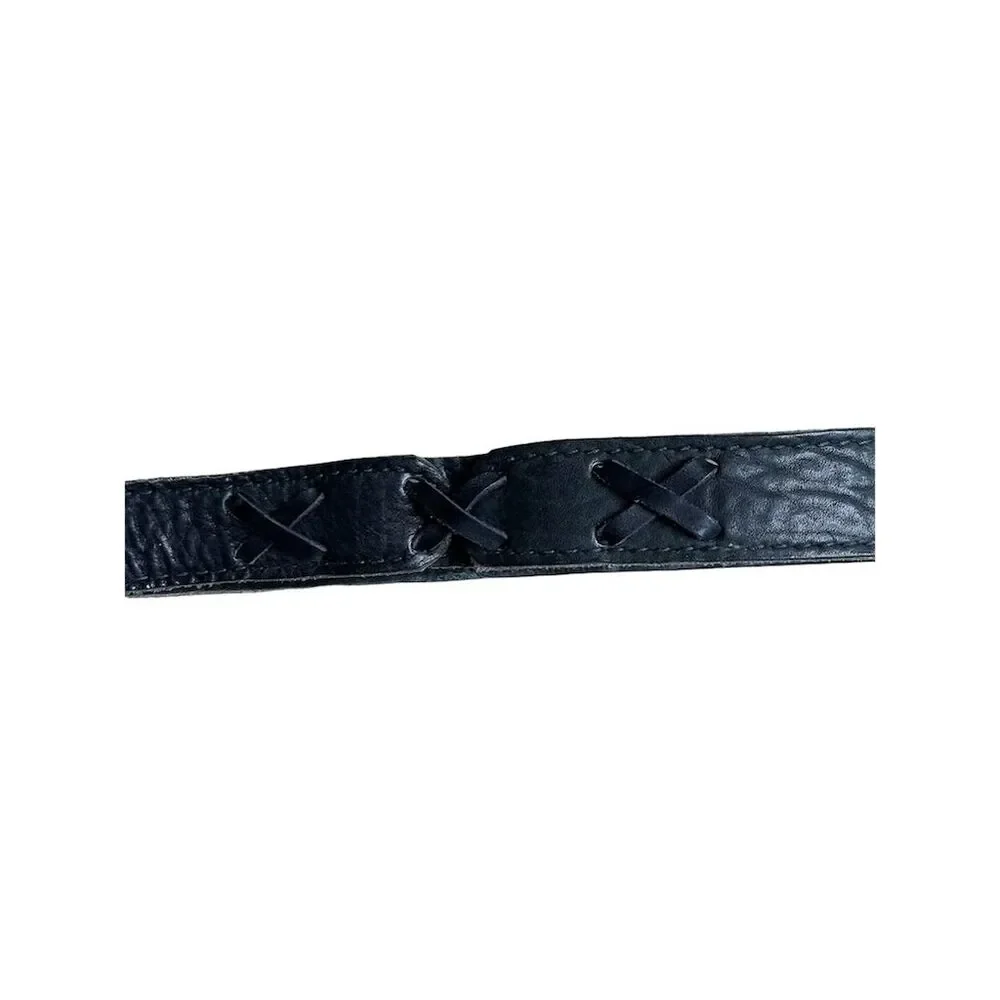 Unisex Black Leather Dress Belt with Brass Buckle Size 30 - Picture 5 of 5
